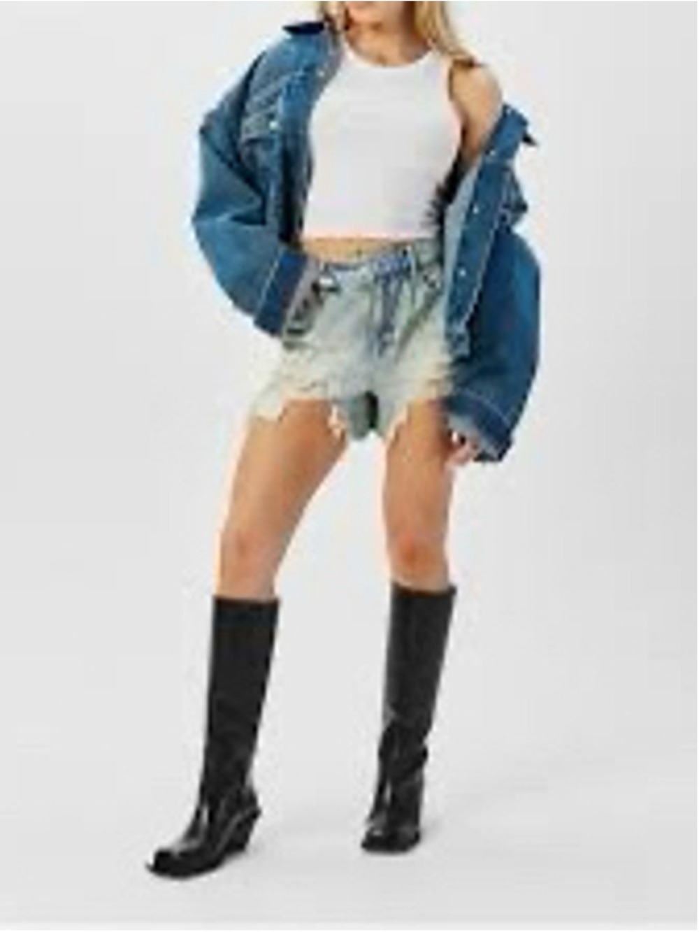 Good American Bombshell High-rise Jean Shorts Size 14 Blue Distressed NWT